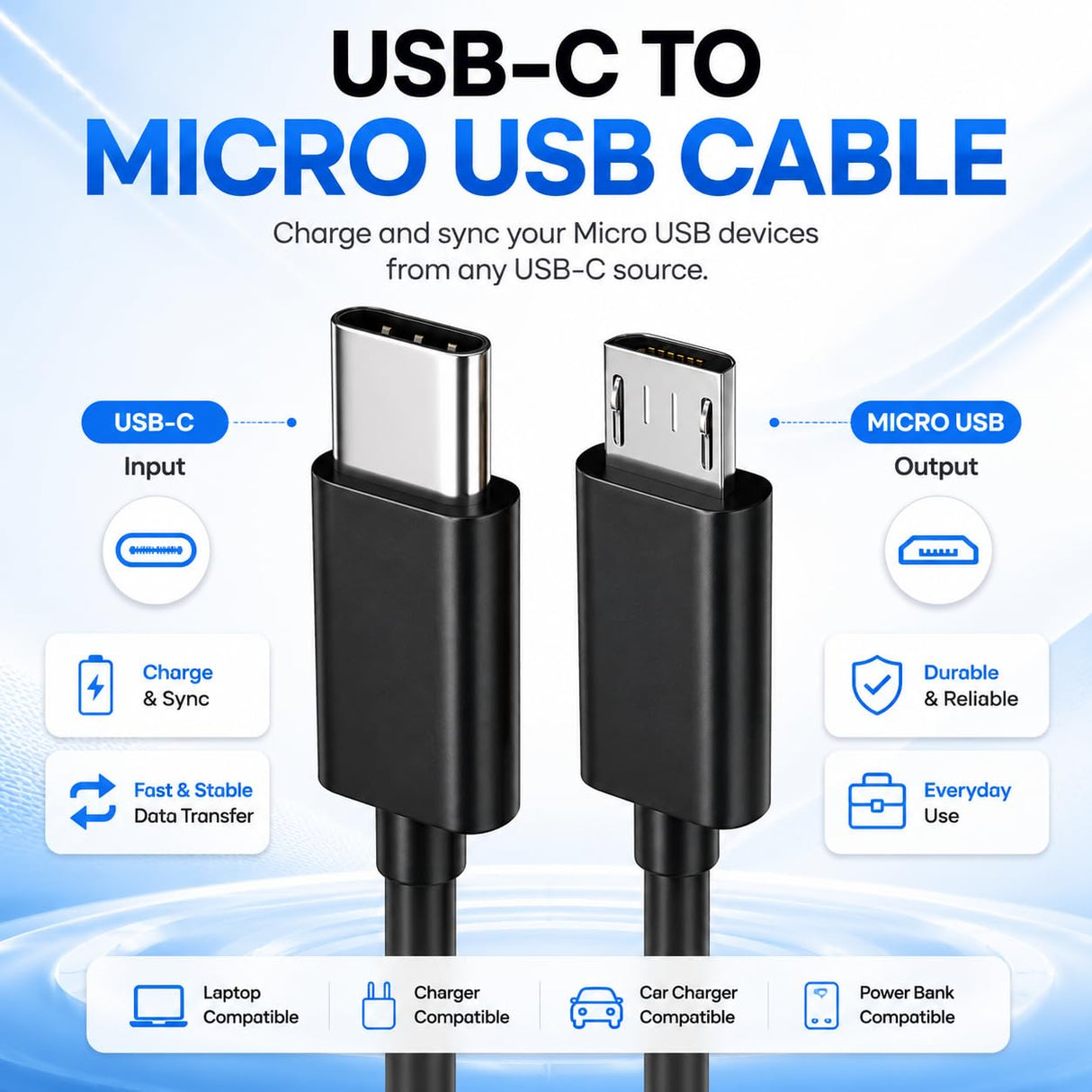 USB Type-C to Micro USB Cable for Speakers, MP3 Players & Headphones