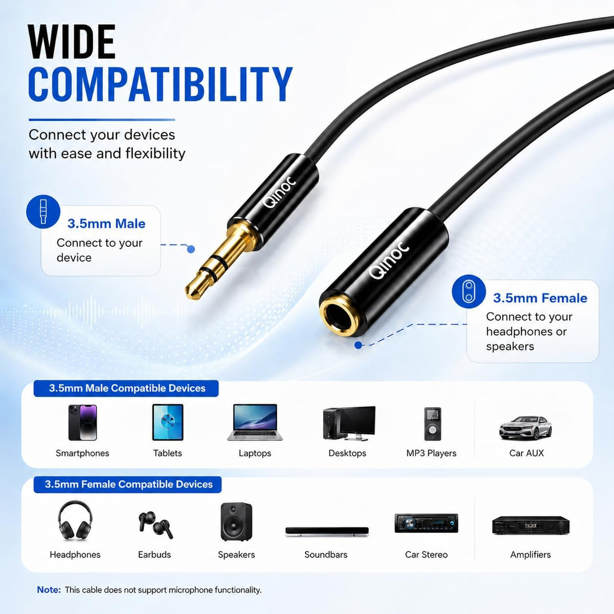 3.5mm AUX Stereo Extension Cable Male to Female for Headphones, Earphones, PC & TV