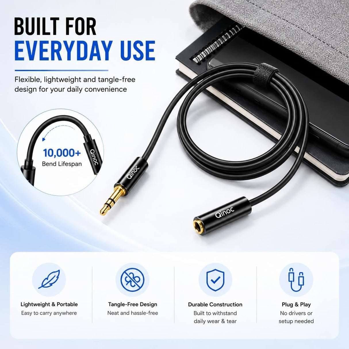 3.5mm AUX Stereo Extension Cable Male to Female for Headphones, Earphones, PC & TV