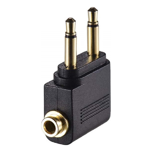 3.5mm Airplane Headphone Socket Adapter - Gold Plated Dual Mono Plug to Stereo Jack
