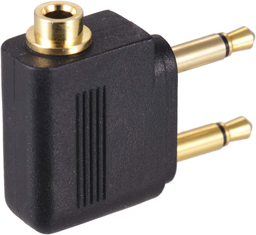 3.5mm Airplane Headphone Socket Adapter - Gold Plated Dual Mono Plug to Stereo Jack