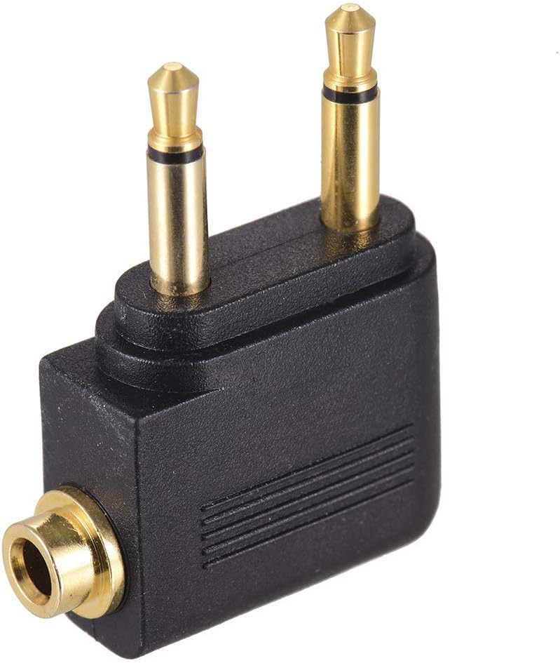3.5mm Airplane Headphone Socket Adapter - Gold Plated Dual Mono Plug to Stereo Jack