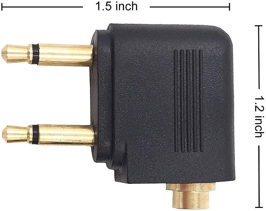 3.5mm Airplane Headphone Socket Adapter - Gold Plated Dual Mono Plug to Stereo Jack