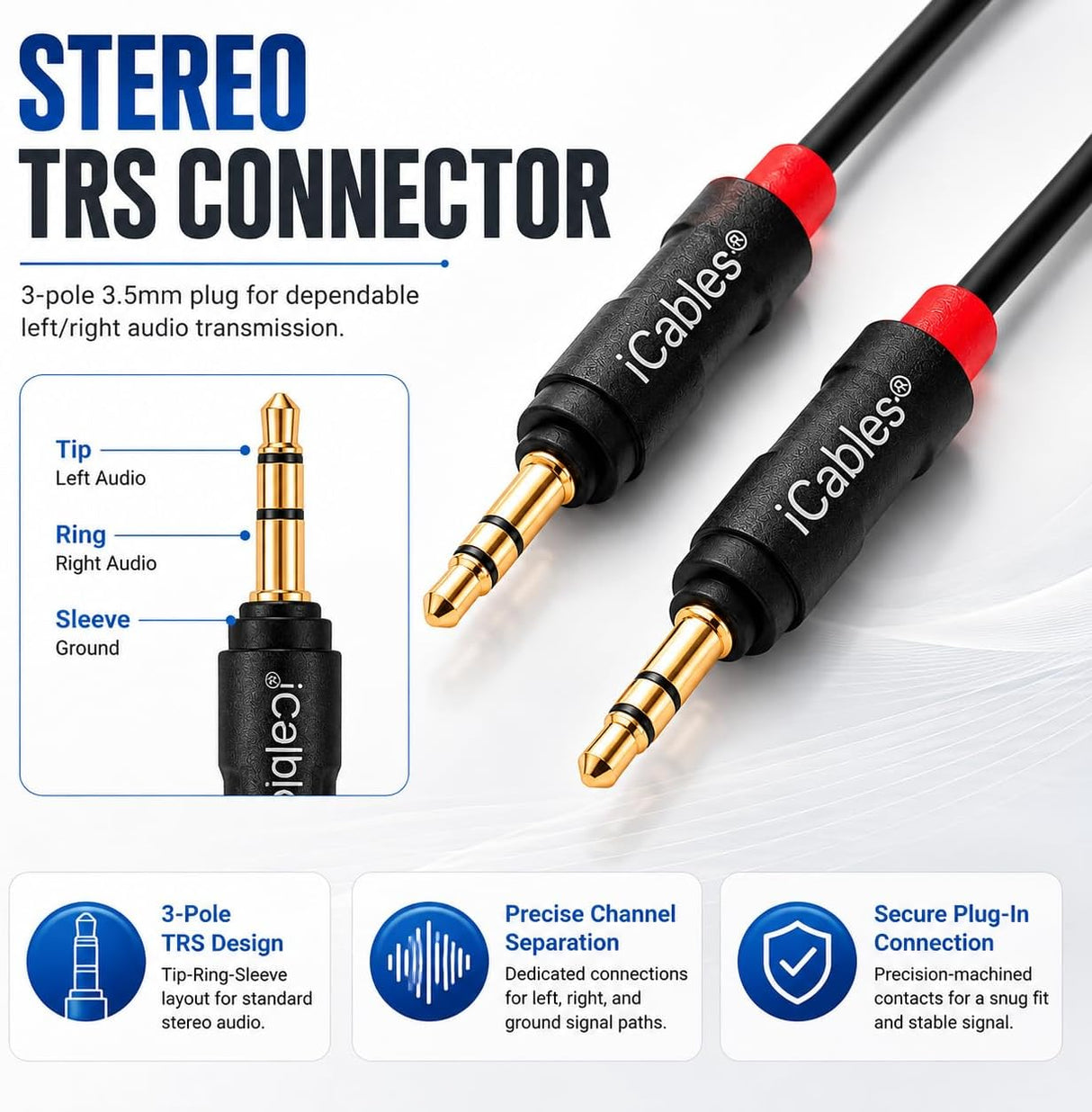 3.5mm Jack to Jack Audio Cable For Smartphones, Ipad, Ipod, Tablets and MP3
