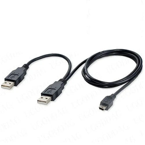 Dual Power Y USB A to Mini USB 2.0 Cable – Compatible with Portable External Hard Drives