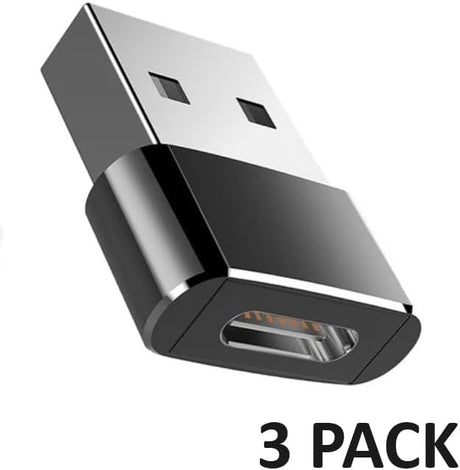 USB to USB-C Adapter (3-Pack) – Type-C Female to USB-A Male OTG Converter for Charging & Data Transfer