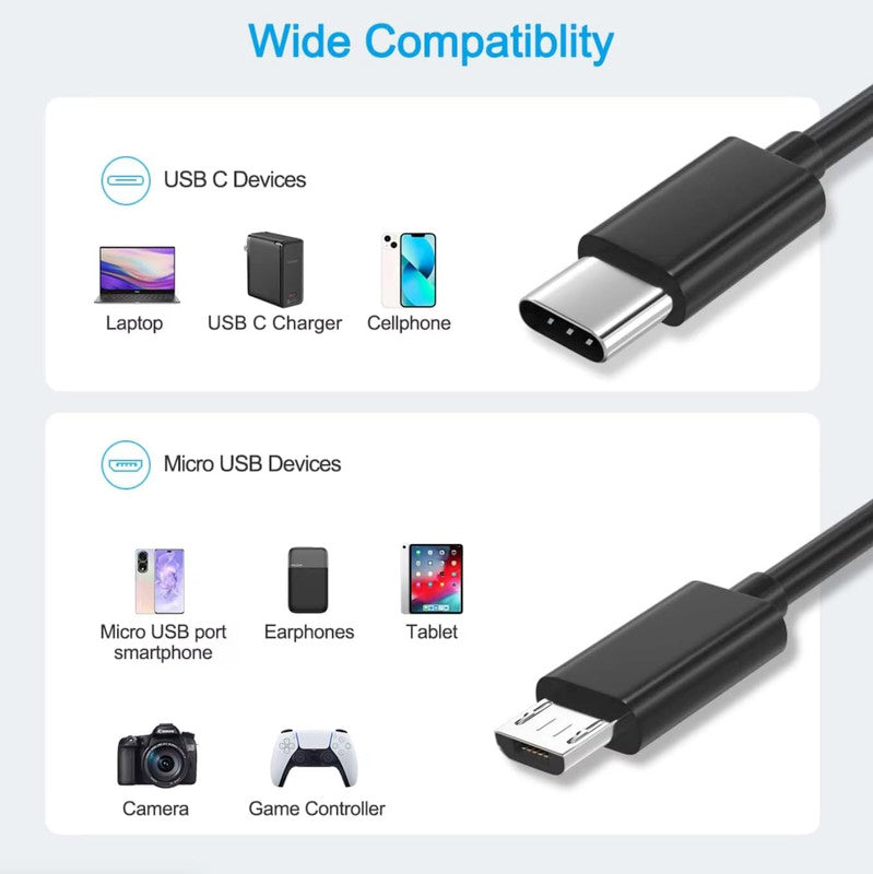 USB-C to Micro USB Cable – Universal Charging Cable for Devices & Accessories