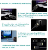 VGA to HDMI Adapter with 3.5mm Audio Jack – 1080p Converter for PC, Laptop, HDTV
