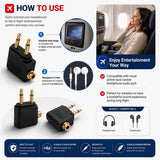 3.5mm Airplane Headphone Socket Adapter - Gold Plated Dual Mono Plug to Stereo Jack - Pack of 5