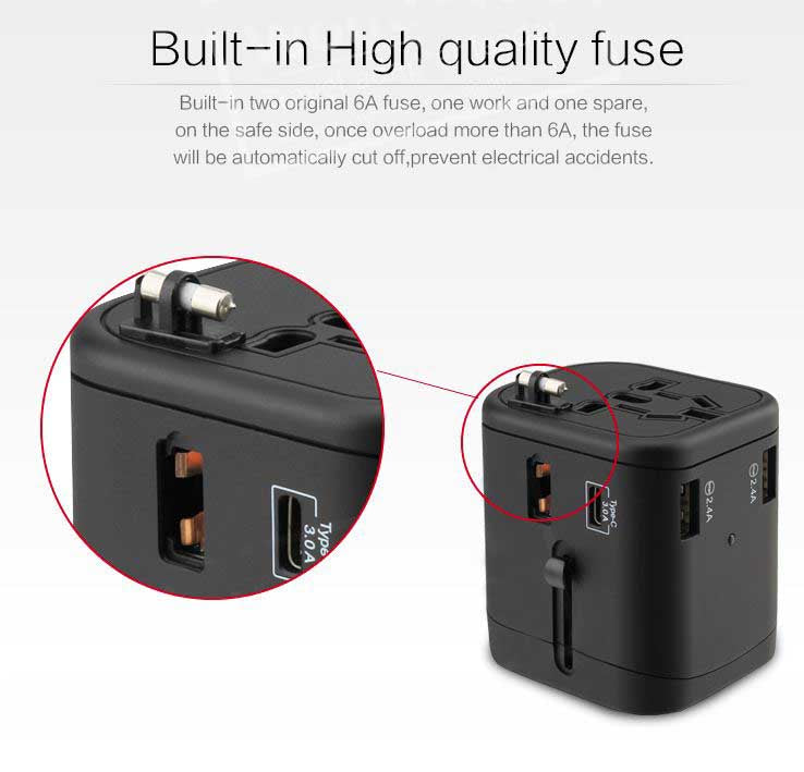 Multi Port International Travel Adapter + Type-C Cable Bundle – UK, AUS, USA & EU Compatible