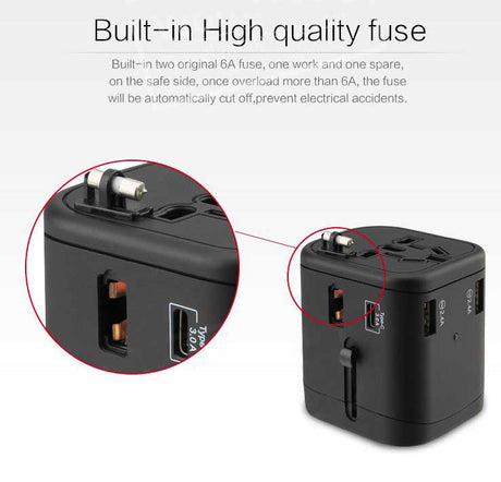 Multi Port International Travel Adapter + Type-C Cable Bundle – UK, AUS, USA & EU Compatible