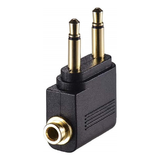 3.5mm Airplane Headphone Socket Adapter - Gold Plated Dual Mono Plug to Stereo Jack