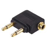 3.5mm Airplane Headphone Socket Adapter - Gold Plated Dual Mono Plug to Stereo Jack