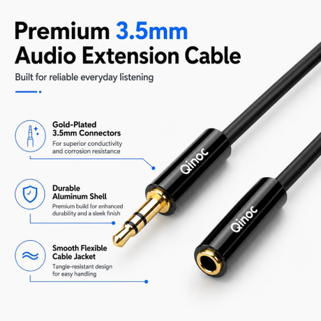 3.5mm AUX Stereo Extension Cable Male to Female for Headphones, Earphones, PC & TV