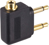 3.5mm Airplane Headphone Socket Adapter - Gold Plated Dual Mono Plug to Stereo Jack