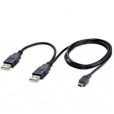 Dual Power Y USB A to Mini USB 2.0 Cable – Compatible with Portable External Hard Drives
