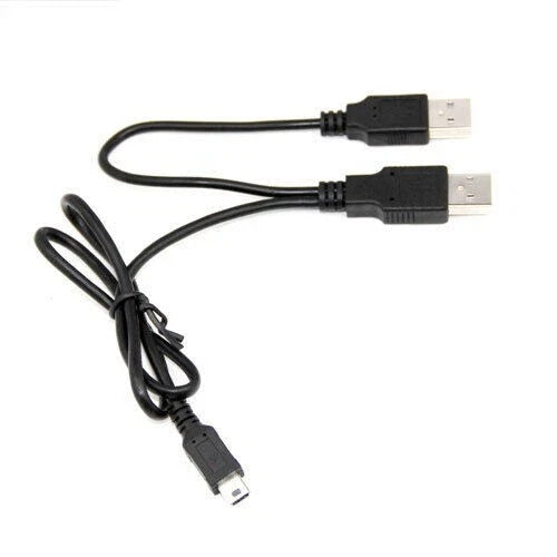 Dual Power Y USB A to Mini USB 2.0 Cable – Compatible with Portable External Hard Drives