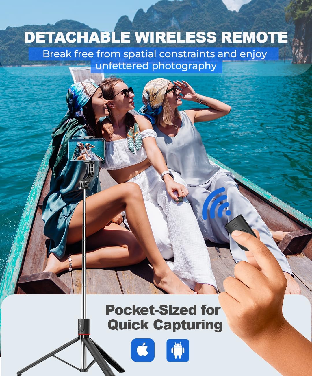 Selfie Stick with Wireless Remote | Extendable Telescopic Monopod 171cm for iPhone Camera & Android