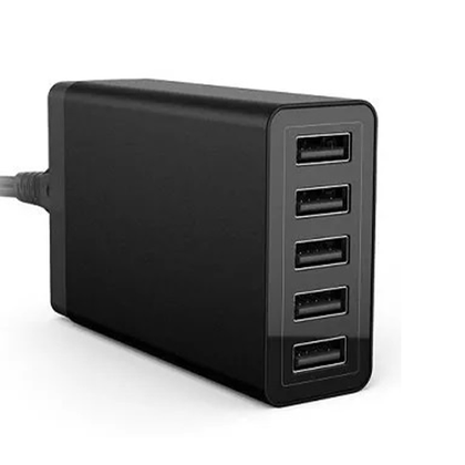 Multiport Fast Charger - 5 USB Ports Adapter - Family-Sized Desktop USB Charging Station - For Apple iPhone, Android Phones, iPad, Tablets, GoPro, Dji and more - Colour: Black