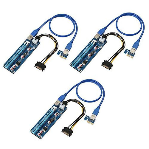 PCI-E Express 1x to 16x Extender Riser Card - SATA 6Pin Power - 60CM Extension Cable - Pack of 3