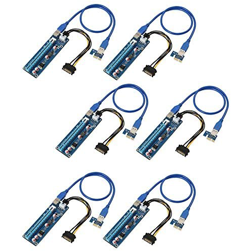 PCI-E Express 1x to 16x Extender Riser Card - SATA 6Pin Power - 60CM Extension Cable - Pack of 6